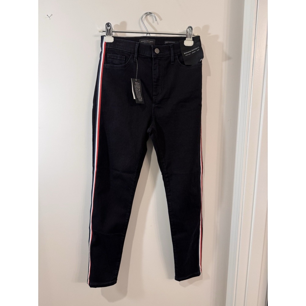 Banana Republic Size 26 NWT Womens High Rise Skinny Jeans Red White Blue Stripe